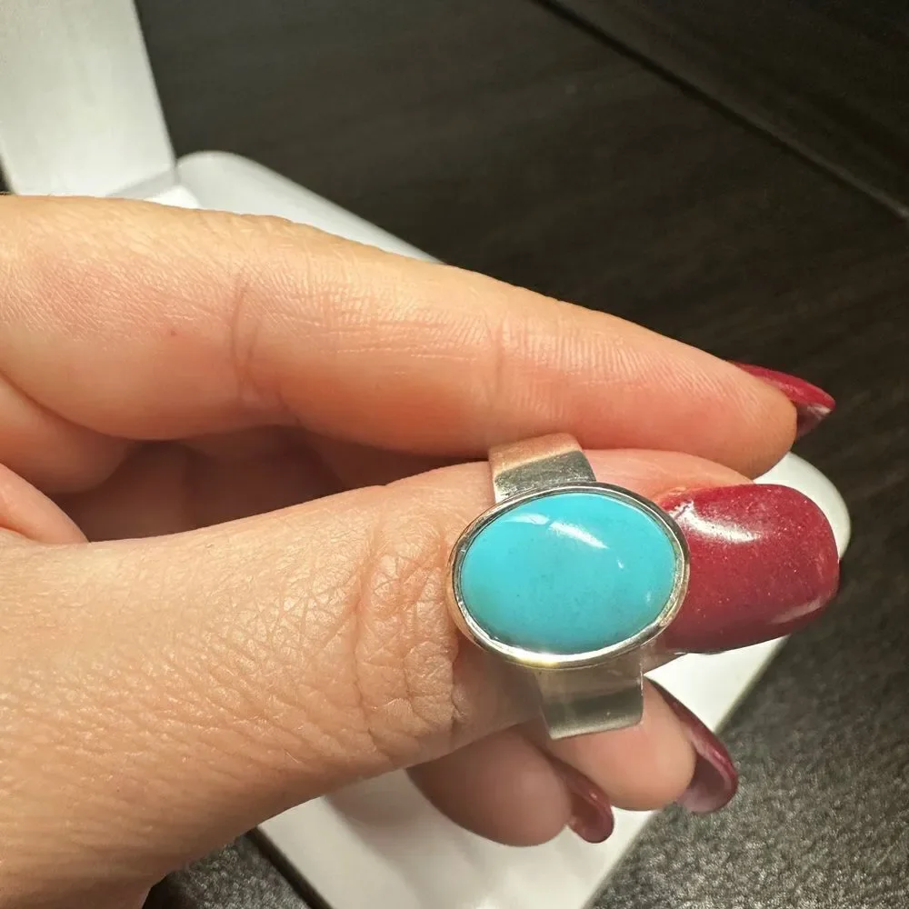 Unisex 3ct oval cabochon turquoise in solid sterling silver‎ ring!
